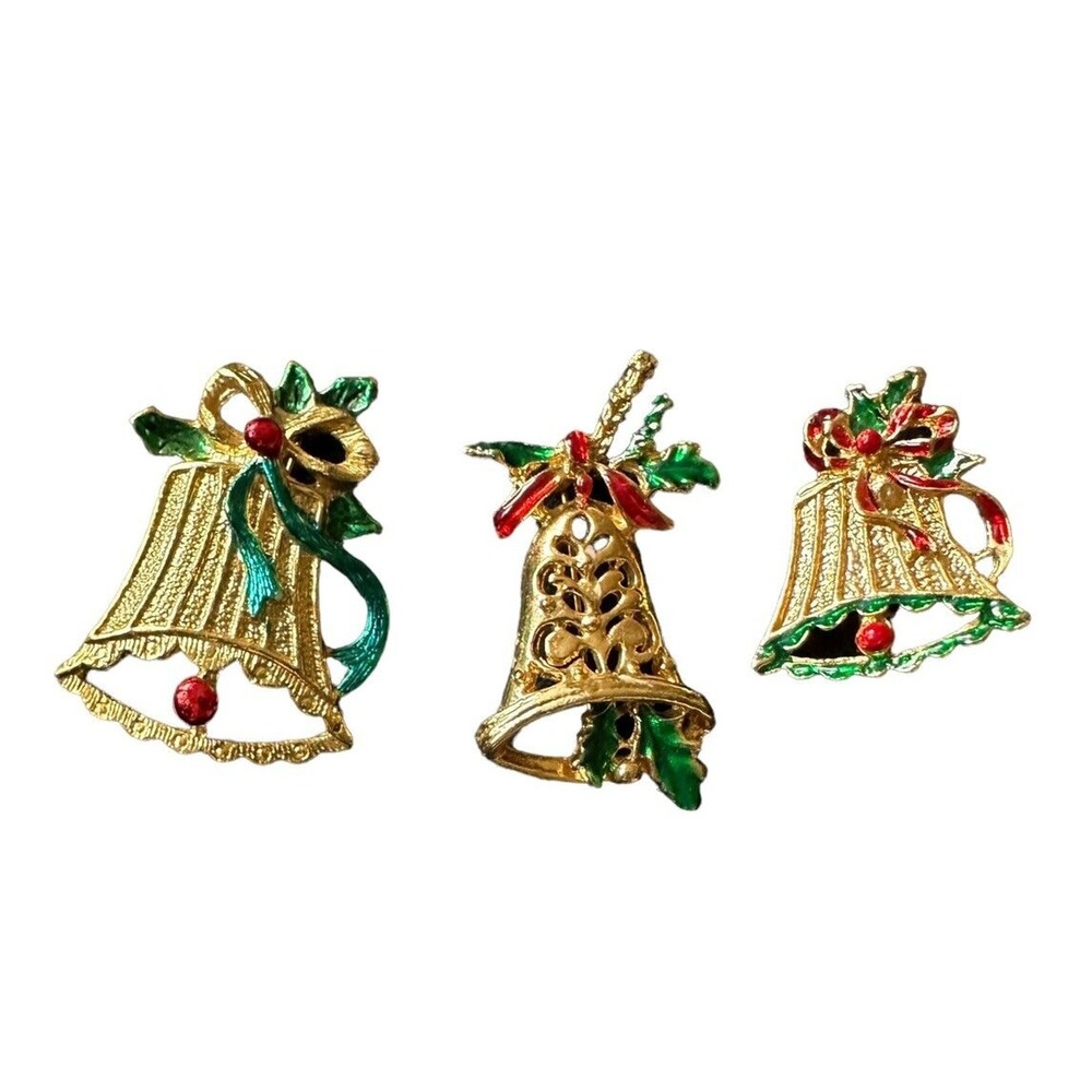 Vintage Christmas Bell Pin By GERRY & Two Additional Bell Brooches Three Total